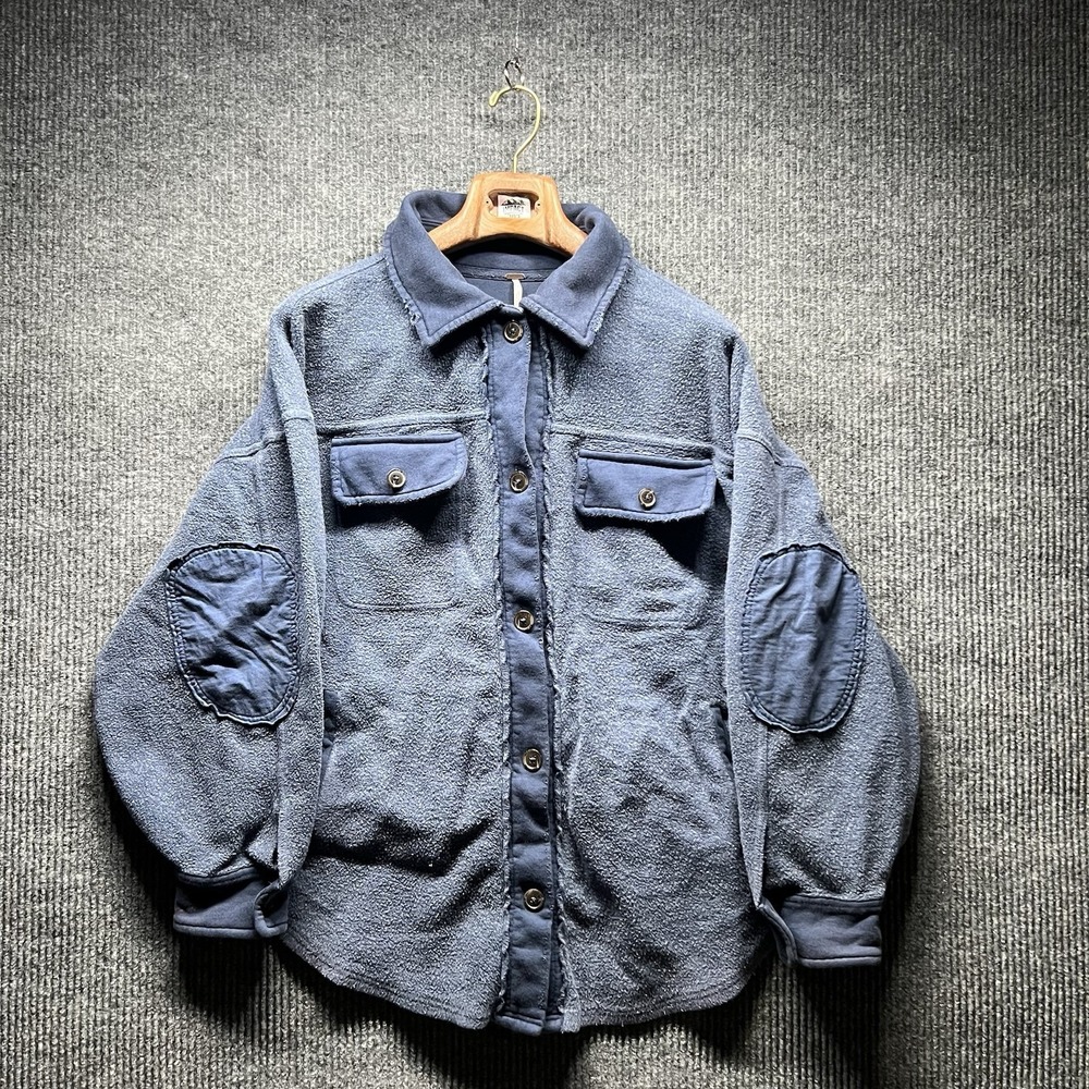Free People‎ Ruby Shacket Fleece Womens Small Jacket Blue Casual Cozy Indie Boho